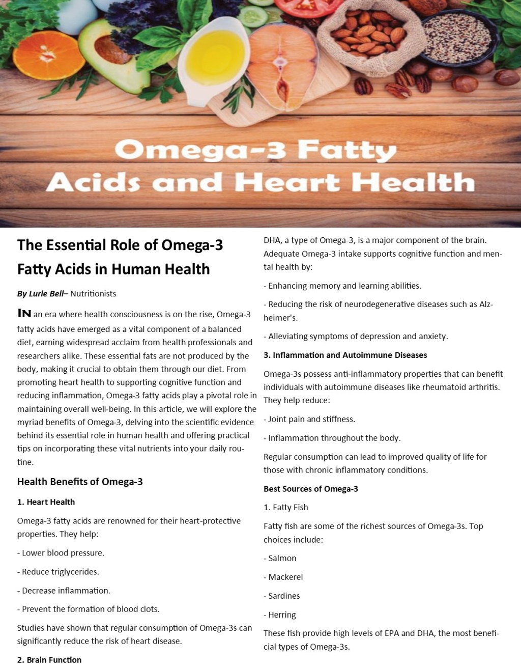 The Essential Role of Omega-3 Fatty Acids in Human&nbsp;Health
