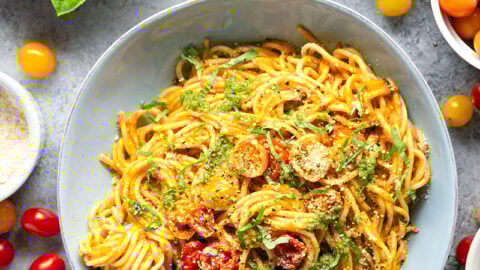 Pesto Roasted Cherry Tomato Pasta – Whole and Heavenly&nbsp;Oven